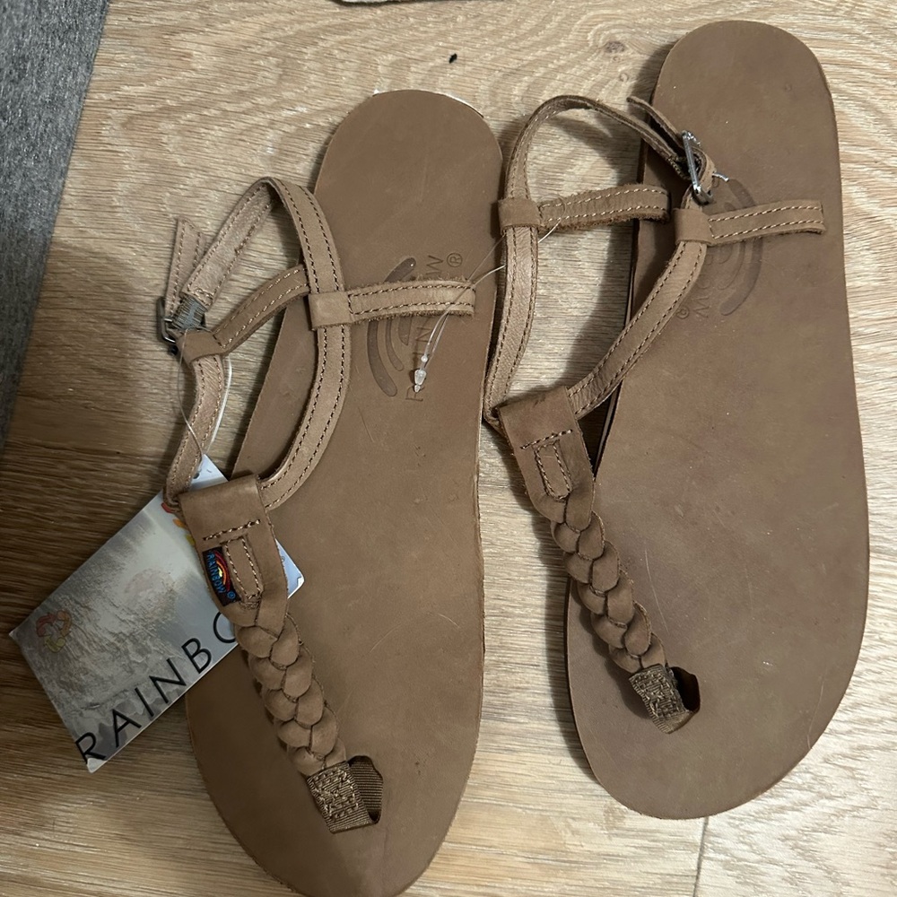 Rainbow Brown Braided Sandals